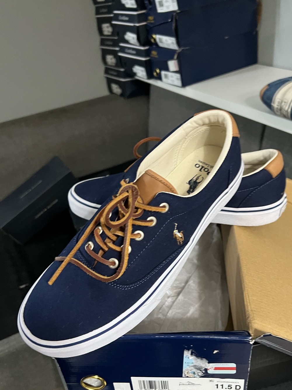 Polo by Ralph Lauren Navy Canvas Sneakers with Brown Accents